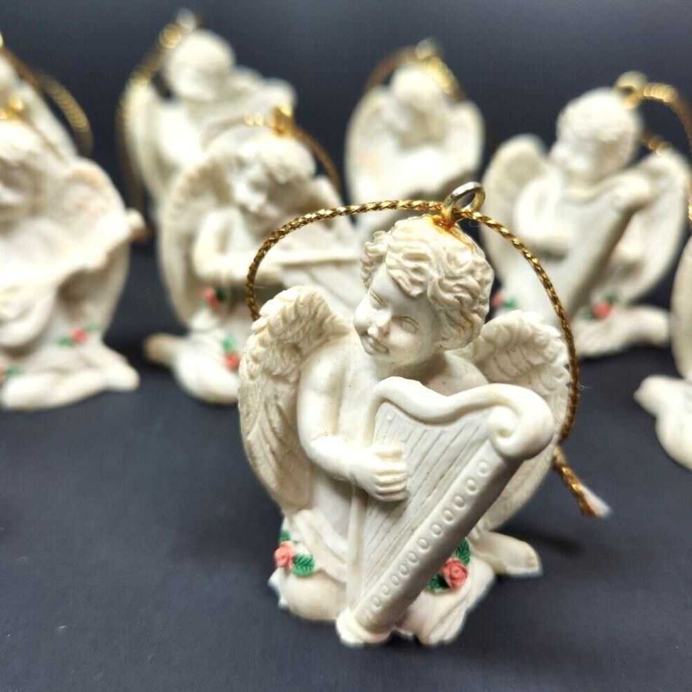Cherub Angel Christmas Ornament Lot X 11 Puttie White 1.75 inch Hanging Angelic